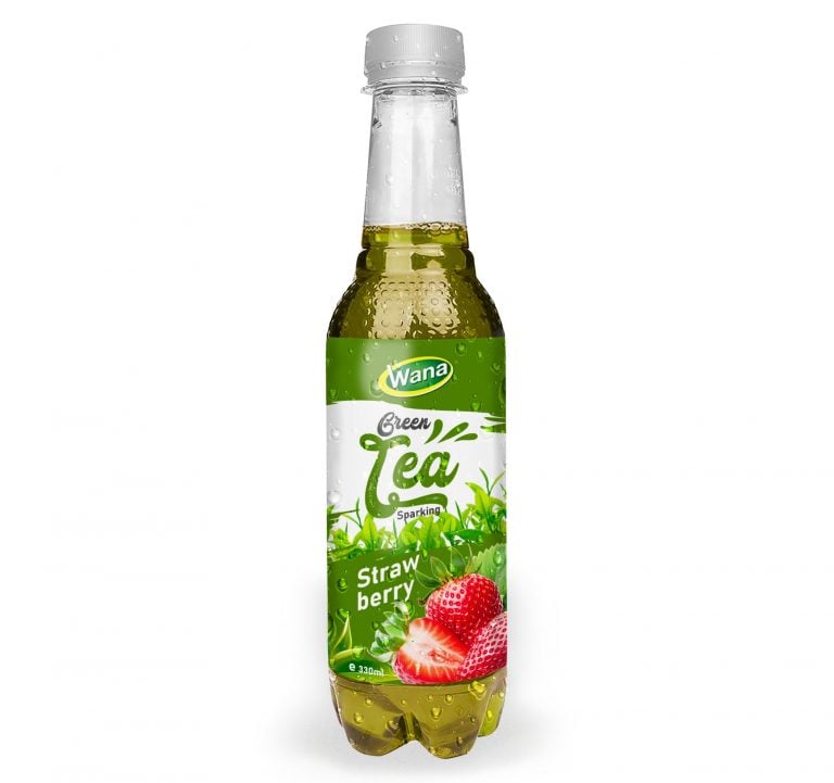 Carbonated Green Tea Drink with Strawberry Flavor 330ml Bottled