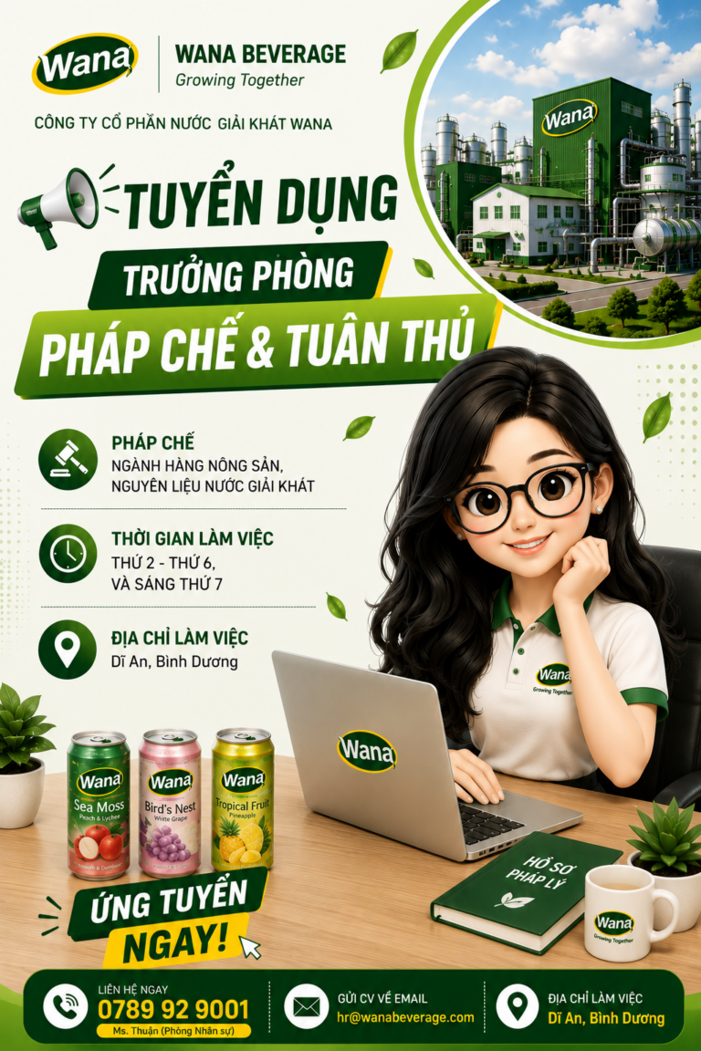 WANA BEVERAGE: TUYỂN DỤNG TRƯỞNG PHÒNG PHÁP CHẾ