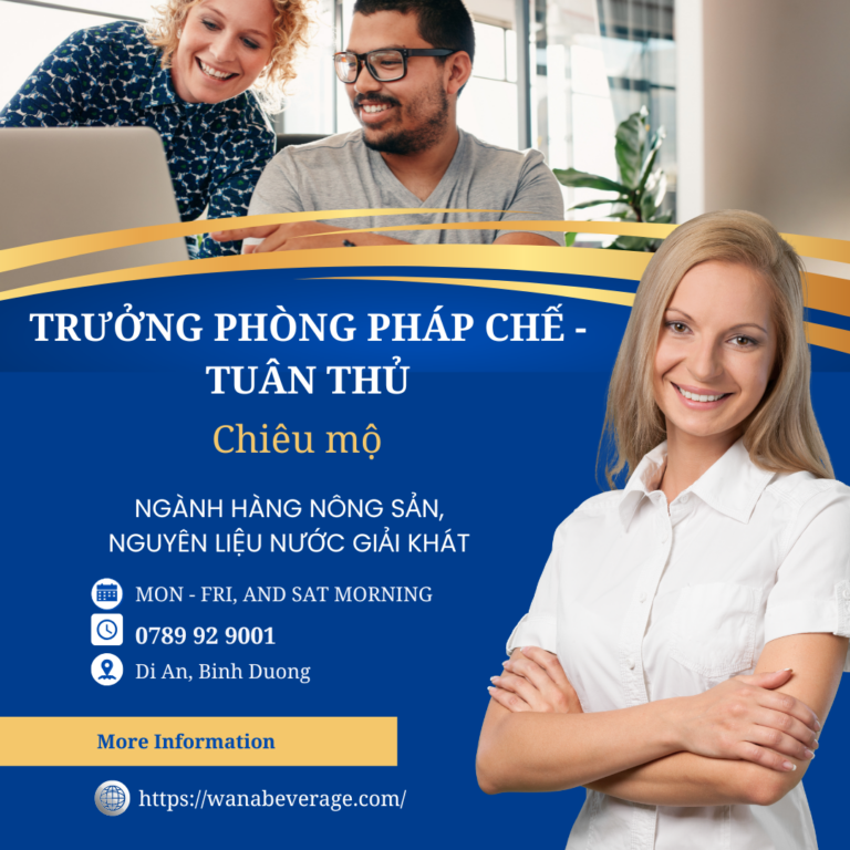 WANA BEVERAGE: TUYỂN DỤNG TRƯỞNG PHÒNG PHÁP CHẾ